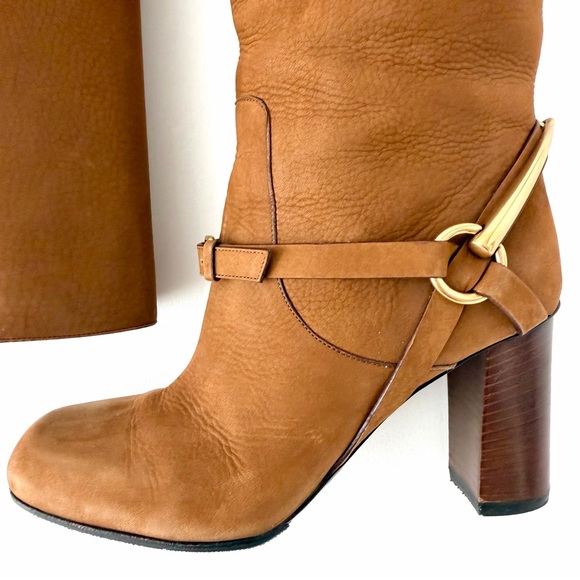 GUCCI | Vintage Brown Nubuck Horsebit Knee High Heel Boots Size 37 - Picture 6 of 16